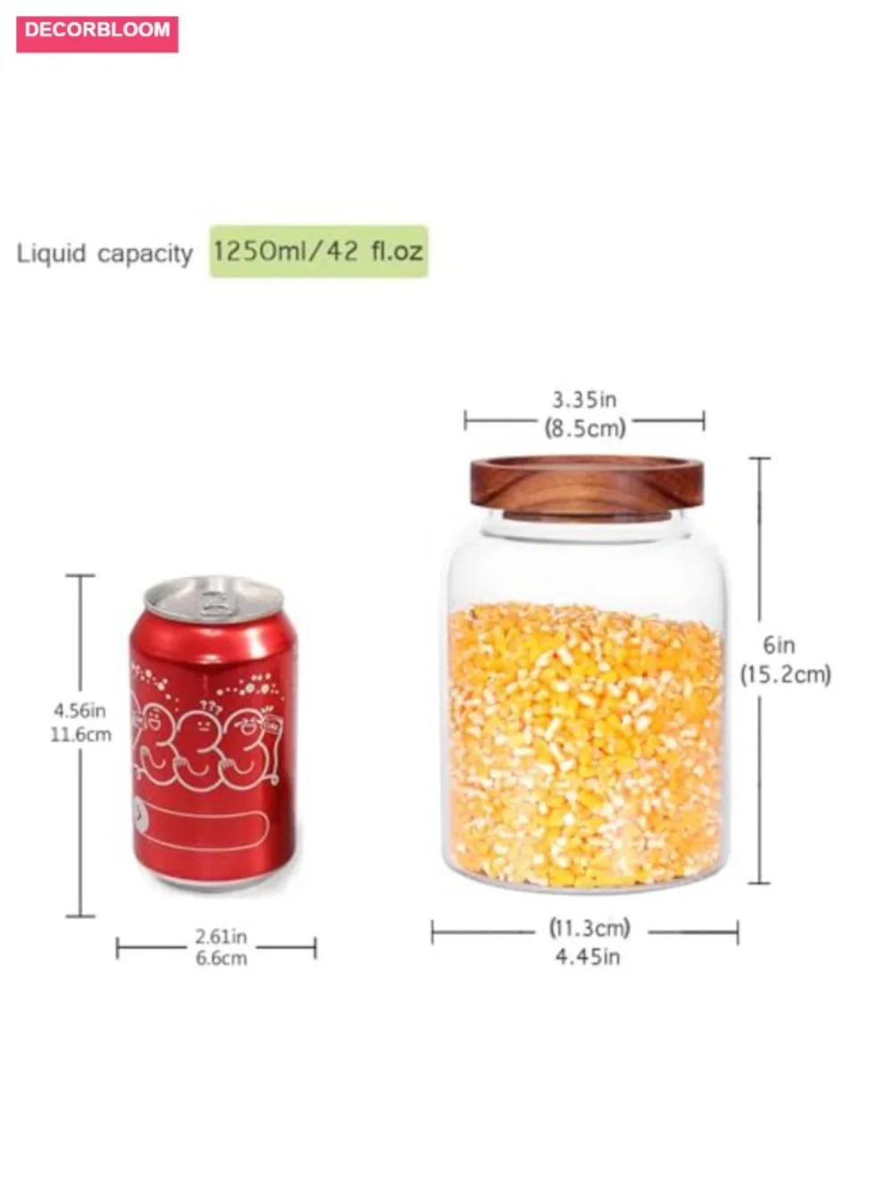Glass Storage Jars with Airtight Wooden Lids, Set of 2 42oz Coffee Container,
